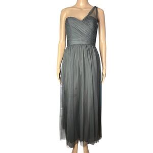 Amsale One Shoulder Charcoal Grey Tulle Full Length Formal Black Tie Dress